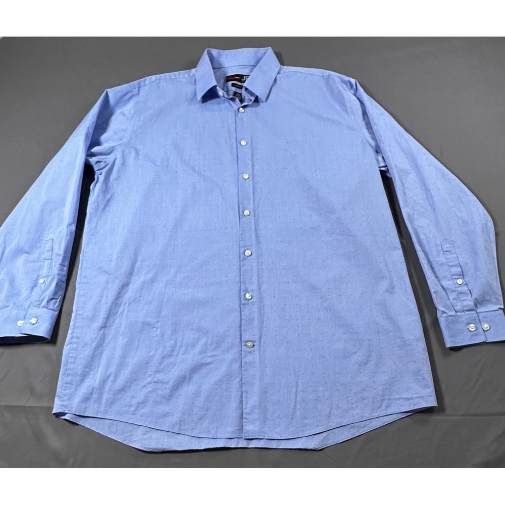 J.Ferrar Slim‎ Fit Dress Shirt Mens XL 17-17.5 Blue Textured Dobby Stretch L/S